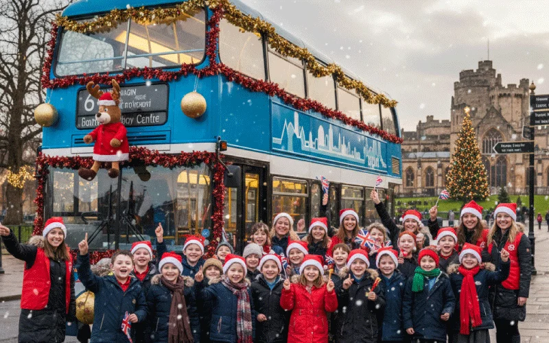 Students boarding a City Minibus & Coach Hire vehicle for a Christmas outing